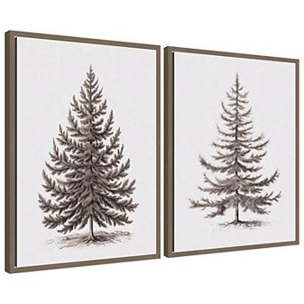 Sylvie Vintage Evergreen Fir Tree - 2 pc Framed Canvas Art Set by The Creative Bunch Studio