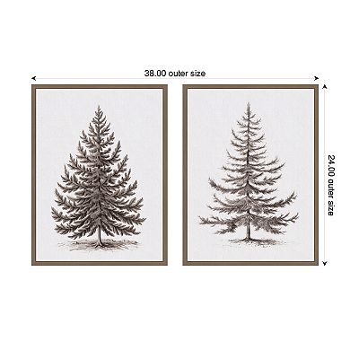 Sylvie Vintage Evergreen Fir Tree - 2 Piece Framed Canvas Art Set by The Creative Bunch Studio