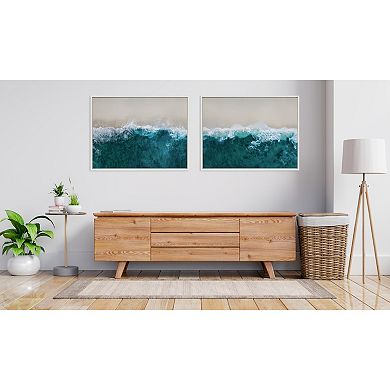 Sylvie Waves Crashing on the Beach 1 and 2 Framed Canvas Art Set by The Creative Bunch Studio