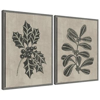Sylvie Winter Holly and Berries - 2 pc Framed Canvas Art Set by Nikita Jariwala