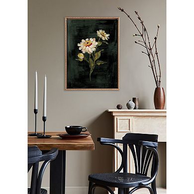 Sylvie Beaded White Zinnia Framed Canvas by Annie Quigley