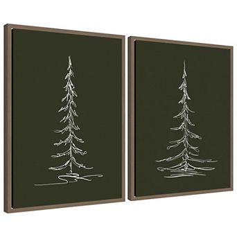 Sylvie Evergreen Trees Sketch - 2 pc Framed Canvas Art Set by The Creative Bunch Studio