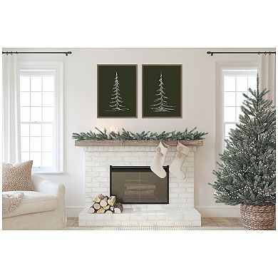 Sylvie Evergreen Trees Sketch - 2 Piece Framed Canvas Art Set by The Creative Bunch Studio