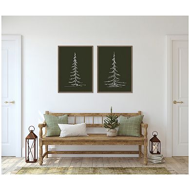 Sylvie Evergreen Trees Sketch - 2 Piece Framed Canvas Art Set by The Creative Bunch Studio