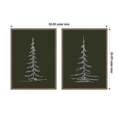 Sylvie Evergreen Trees Sketch - 2 Piece Framed Canvas Art Set by The Creative Bunch Studio