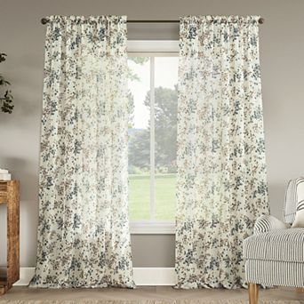 No. 918 Alethea Floral Print Crushed Voile Sheer Single Window Curtain Panel