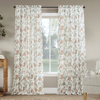 No. 918 Alethea Floral Print Crushed Voile Sheer Single Window Curtain Panel