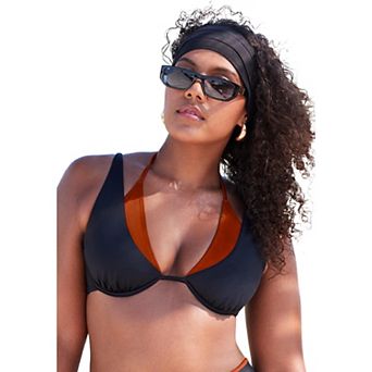 Swimsuits for All Women's Underwire Shimmer Peekaboo Bikini Top