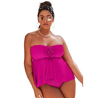 Swimsuits for All Women's Rosette Bandeau Tankini Top