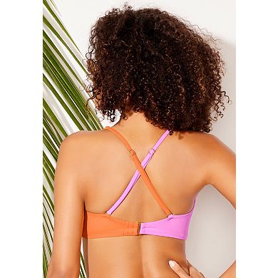 Swimsuits for All Women's High Neck Color Block Bikini Top