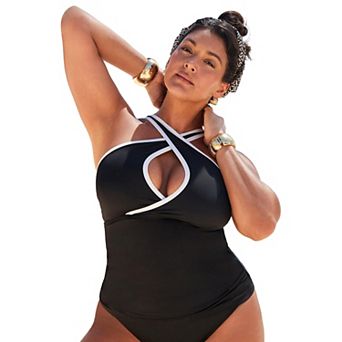 Swimsuits for All Women's Crisscross High Neck Tankini Top