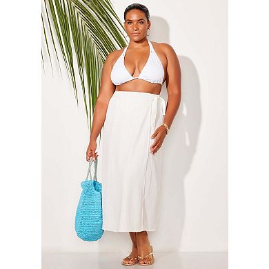 Swimsuits for All Women's Crinkle Pleat Wrap Skirt Cover Up