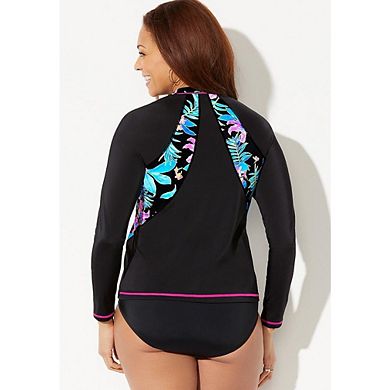 Swimsuits for All Women's Chlorine Resistant Zip Front Long Sleeve Swim Shirt