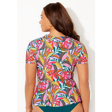 Swimsuits for All Women's Short Sleeve Faux Wrap Tankini Top