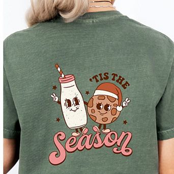 Simply Sage Market Tis The Season Milk And Cookies Front And Back Garment Dyed Tee