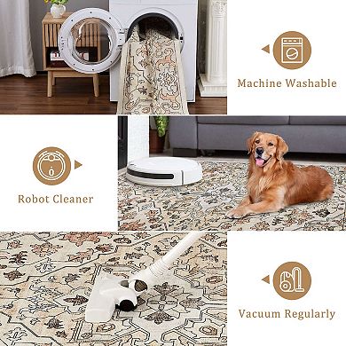 Area Rugs for Living Room Machine Washable Rugs Non-Slip Stain Resistant Soft Boho Low Pile