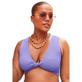 Swimsuits for All Women's Sparkle Ribbed Twist Front Crop Top