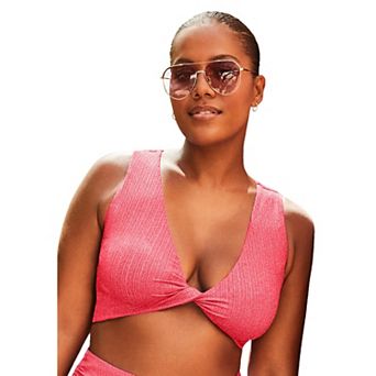 Swimsuits for All Women's Sparkle Ribbed Twist Front Crop Top