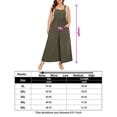 Women's Plus Size Sleeveless Jumpsuits Adjustable Spaghetti Stretchy Long Pant with Pockets