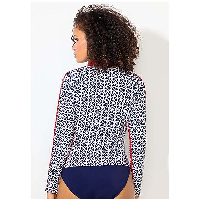 Swimsuits for All Women's Chlorine Resistant Long Sleeve 1/4 Zip Swim Tee