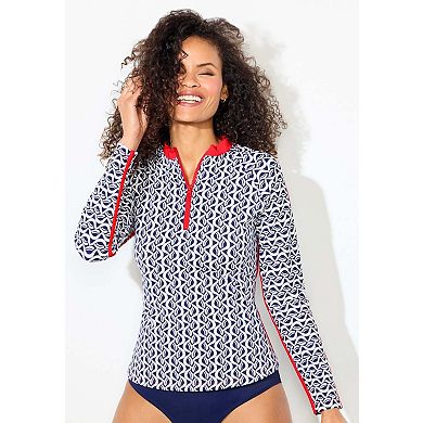 Swimsuits for All Women's Chlorine Resistant Long Sleeve 1/4 Zip Swim Tee
