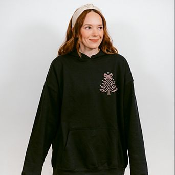 Embroidered Coquette Pink Christmas Tree - Women's Graphic Hoodie