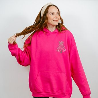 Embroidered Coquette Pink Christmas Tree - Women's Graphic Hoodie