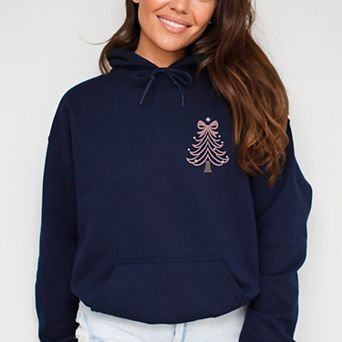 Embroidered Coquette Pink Christmas Tree - Women's Graphic Hoodie