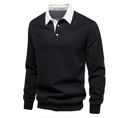 Men's Long Sleeve Polo Hoodie Shirt Collar Pullover Sweatshirt Top