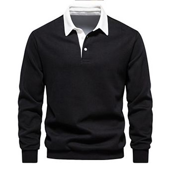 Men's Long Sleeve Polo Hoodie Shirt Collar Pullover Sweatshirt Top
