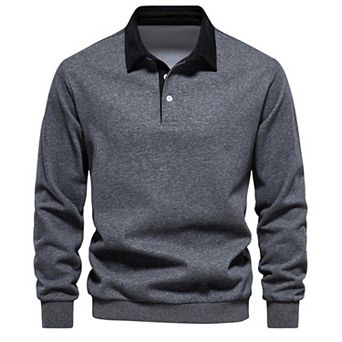 Men's Long Sleeve Polo Hoodie Shirt Collar Pullover Sweatshirt Top