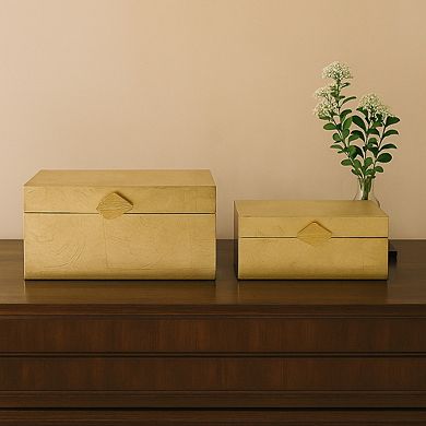 Vintiquewise Set of 2 Decorative Wooden Storage Boxes with Gold Accent