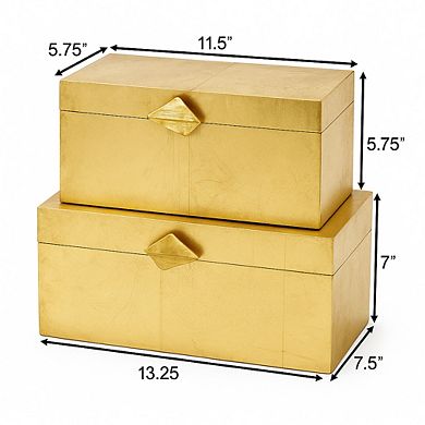 Vintiquewise Set of 2 Decorative Wooden Storage Boxes with Gold Accent