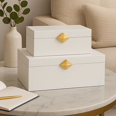 Vintiquewise Set of 2 Decorative Wooden Storage Boxes with Gold Accent