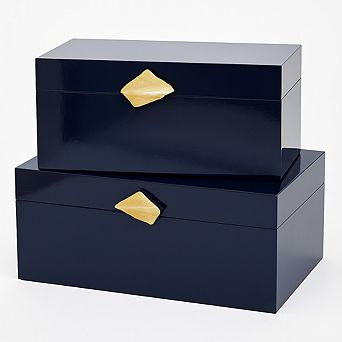 Vintiquewise Set of 2 Decorative Wooden Storage Boxes with Gold Accent