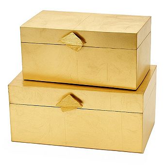 Vintiquewise Set of 2 Decorative Wooden Storage Boxes with Gold Accent