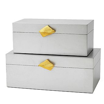 Vintiquewise Set of 2 Decorative Wooden Storage Boxes with Gold Accent