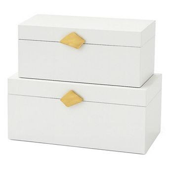 Vintiquewise Set of 2 Decorative Wooden Storage Boxes with Gold Accent