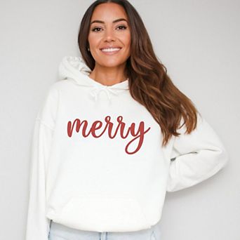 Embroidered Merry Cursive - Women's Graphic Hoodie
