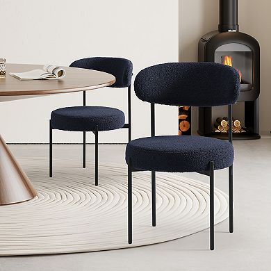 Westintrends Mid-century Modern Upholstered Sherpa Round Dining Chairs (set Of 2)