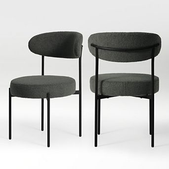 Westintrends Mid-century Modern Upholstered Sherpa Round Dining Chairs (set Of 2)