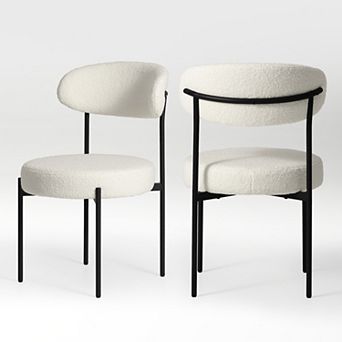Westintrends Mid-century Modern Upholstered Sherpa Round Dining Chairs (set Of 2)