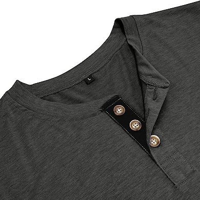 Men's Long Sleeve Henley Shirt Button Placket Round Neck T Shirt Top
