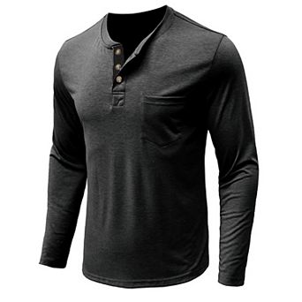 Men's Long Sleeve Henley Shirt Button Placket Round Neck T Shirt Top