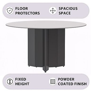 Leisuremod Zevro Series Round Dining Table Black Base With 60" Round Top