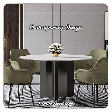 Leisuremod Zevro Series Round Dining Table Black Base With 60" Round Top