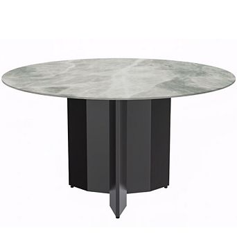 Leisuremod Zevro Series Round Dining Table Black Base With 60" Round Top