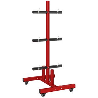 Soozier Olympic Weight Plate Rack with 4 Wheels and 6 Fasten Clamps