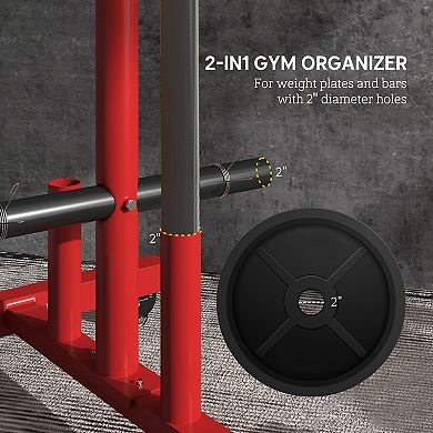 Soozier Olympic Weight Plate Rack with 4 Wheels and 6 Fasten Clamps