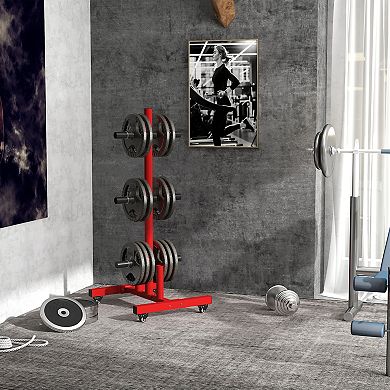 Soozier Olympic Weight Plate Rack with 4 Wheels and 6 Fasten Clamps